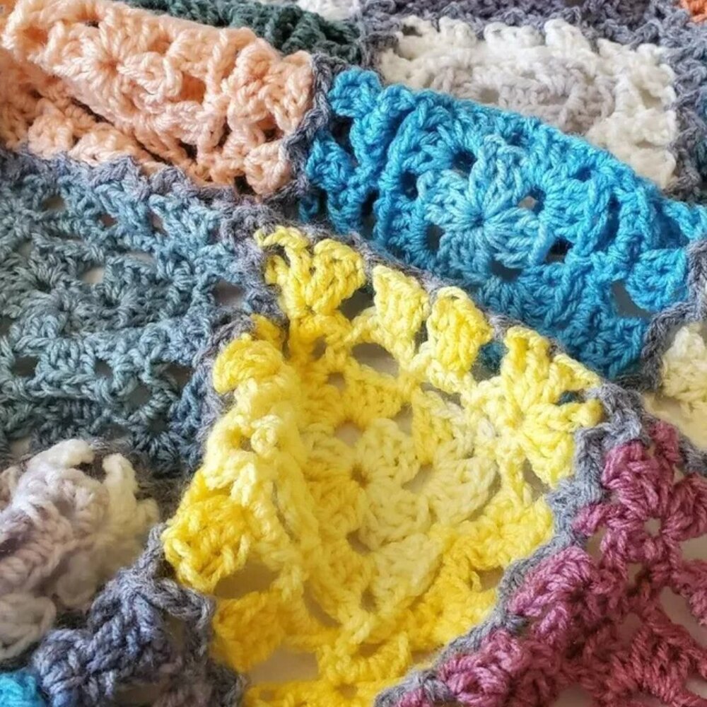 Crochet BABY BLANKET AFGHAN Lap Granny Squares 34" x 34" Soft Handmade New